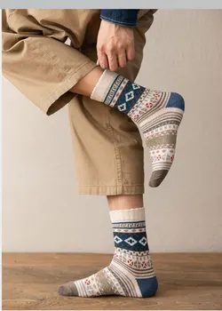 5 Perechi de Toamna Iarna Cald Bărbați Îngroșa Termică Șosete de Lână Casual Moda Harajuku spaniolă Șosete Stil Național Șosete pentru Cadouri