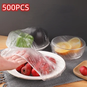 500PCS de Unică folosință de Alimentare Capacul de Plastic Wrap Elastic Alimentare Capace Pentru Fructe, Boluri, Cupe Capace de Stocare Bucătărie Proaspete Păstrarea Saver Sac
