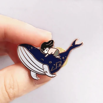 În Balena pe Fată de Dormit Greu de Email Ace de Desene animate Drăguț Animale de Pin Rever Geaca de Blugi Insigna Brosa Accesorii de Moda