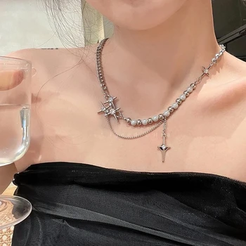 Moda Y2K Cruce Pandantiv cu Margele Dulce Rece Clavicula Lanț Estetice Colier Pentru Femei Egirl Goth Grunge Accesorii Bijuterii
