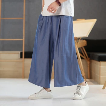 2023 Vara Barbati Japonia, Samurai și Thai Largi Picior Ice Pantaloni de Mătase Chineză Urban Streetwear Lung Liber Funduri Pantaloni