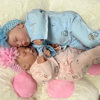 Pictura 3D Gata Bebe Renăscut Baby Doll Sam și Romy 45CM Terminat Realist Copil Drăguț Jucărie Pentru Fata Cadou