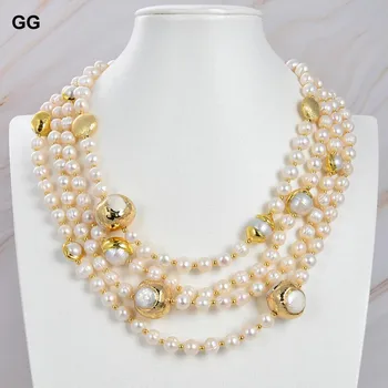 GuaiGuai Bijuterii 4 Fire De Cultură De Apă Dulce Pearl White Gold Color Placat Cu Brățară 8