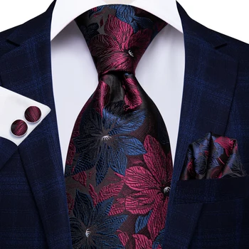 SN-3125 Hi-Cravată 8.5 cm Oameni de Mătase Cravata Floral Rosu Albastru Cravate pentru Bărbați Clasice Petrecere de Nunta Pătrat de Buzunar Butoni de Lux Cravată Set