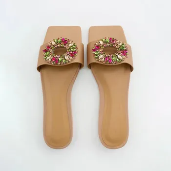 Papuci pentru Femei de Vară de Lux 2022 Nou PVC Transparent Cristal Pătrat-Deget de la picior Plat Sandale Brand Femeie Pantofi de Plaja Plus Dimensiunea 41