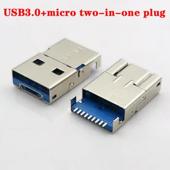 10buc USB3.0 Un Tip + Micro Masculin Două-in-one Conector 9 Pini SMD, SMT USB 3.0, Jack de Încărcare Priză DIY de Lipit