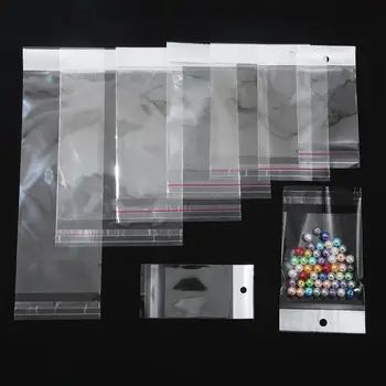 100buc Opp Sac de Auto-Adezivă Transparentă Pungi de Plastic, Margele de Bijuterii Depozitare Ambalare Punga de Cadou Cu Hang Gaura Pungi