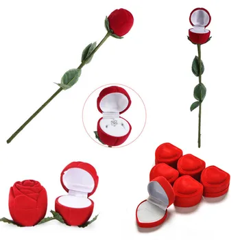 Portabil 3D Red Rose Inima Caseta de Bijuterii Inel de Nunta Cadou Caz Cercei de Stocare Titularul de Afișare Cutii de Cadouri Pentru Cercei Inele