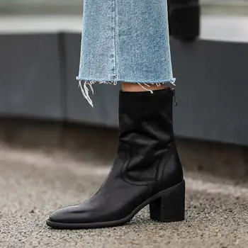 Femeie Glezna Cizme Rotund Toe Elegante Cizme De Iarna Moale Piele De Vacă Doamnelor Pantofi De Cald Spate Cu Fermoar Moderne De Pantofi Pentru Toamna Primavara