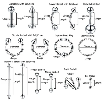 10BUC Kit Piercing Bijuterii din Oțel Inoxidabil, Buze, Nas, Limba Tragus Cartilajului Daith Eeybrow Buric Inele Piercing Instrumente