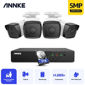 ANNKE H500 8CH 5MP Camera de Securitate de Sistem NVR Kit CCTV H. 265+ Super HD PoE 4BUC în aer liber, Camere IP POE Plug &Play Camera Kit Set
