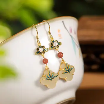 Original naturale de calcedonie floare email picătură cercei pentru femeile rafinate vechi rima stil etnic banchet de bijuterii cadou
