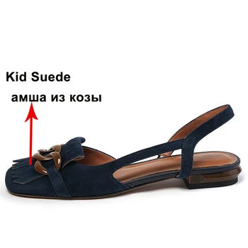 Meotina Femei Pantofi Pantofi Din Piele Pantofi Plat Deget De La Picior Pătrat Lanț Franjuri Doamnelor Încălțăminte De Primăvară De Toamnă Albastru Kid Suede