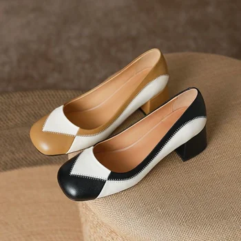 Femei Moi Mici din Piele Pantofi Retro din Piele Toc Gros Rotund Toe Culoare de Moda de Potrivire Casual Superficial Gura Sandale de Bază