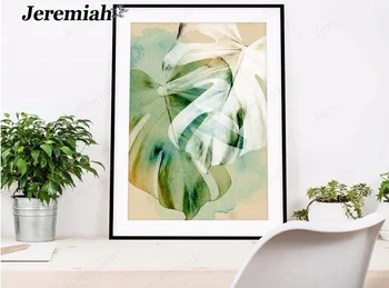 Modern Plante Verzi Panza Poster Acuarelă Tropicale cu Frunze de Lumină și Umbră Pictura Arta de Perete Nordic Cameră Decor Acasă