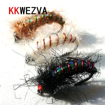 KKWEZVA 18pcs umed insecte Zbura de pescuit nada realizată dintr-un material de sârmă de cupru Nimfa Păstrăv Zbura de Pescuit Momeală