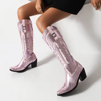 IPPEUM de Cowboy, Cizme de Vest 2023 Design de Brand Cowgirl Pentru Femei Cizme Genunchi Ridicat de Moda se Răcească, Broderie de Argint Pantofi