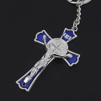 Albastru, Cruce, Crucifix Isus Hristos Breloc Sfânt Religioase Cheie Inel Breloc Cadou Lanțuri De Bijuterii De Moda