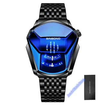 2022 BINBOND Moda Bărbați Ceas, ceas Mare stil, motocicleta concept, Stil business, ceas rezistent la apa,negru ceas tehnologie