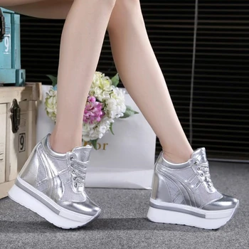 Noi Femeile de Vară Plasă Platforma Adidasi Formatori Pantofi Albi de 10 cm Tocuri inalte Pene în aer liber Pantofi Respirabil Pantofi Casual Femei