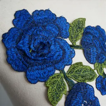 Royal Albastru Brodate Coase Pe Patch-uri a Crescut de Flori 3D Bujor Nunta Aplicatii de Dantela Ornamente Pentru Mireasa Rochie de Seara DIY Decorare