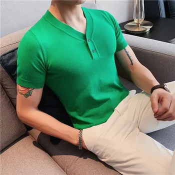 2022 Stil Britanic Liber de Vară Pentru Bărbați Mâneci Scurte T-shirt/Masculin Slim Fit V-Gât Business Casual T-Shirt/Plus Size S-4XL