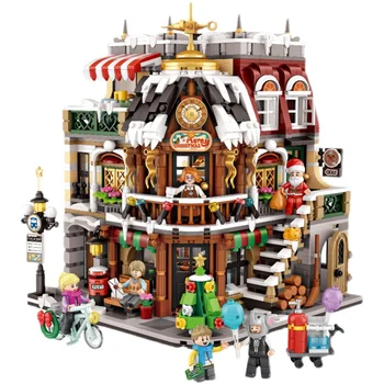 2506pcs Loz Mini Blocuri de Crăciun cafenea Magazinul cu Trei etaje Moș Crăciun Copac Cărămizi Jucării Pentru Copii, Adulți Cadou de Crăciun Loz1054