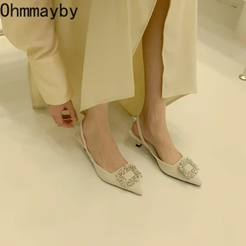 Moda Cristal Catarama Sandalei 2022 Femei Pantofi Toc Plat A Subliniat Toe Slingback Pantofi Slip Pe Catâri Rochie Verde Pantofi