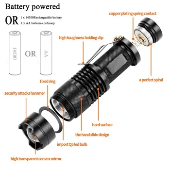 450LM de Mare Putere Lanterna LED Q5 rezistent la apa Portabil Torch Lampă de 3 Moduri de Utilizare AA/14500 Baterie pentru Iluminat Interior/Exterior