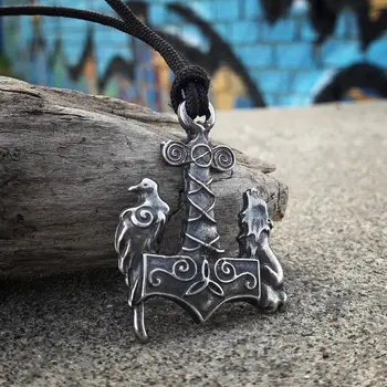 EYHIMD Viking Corbii Lup Thor Ciocanul Mjolnir Pandantiv Colier Barbati Nordic Amuleta Bijuterii