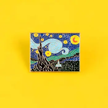 Pictura Van Gogh Starry Night Pin Art Creative Brosa Arta Retro Strat Pulover Insigna Aliaj Picătură De Ulei De Insigna