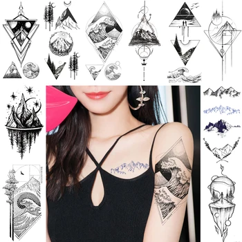Diamant Romb Val Tatuaje Temporare Triunghi Planete Munte Autocolant Tatuaj Pentru Barbati Femei Geometrice Body Art Brațul Gat Tatuaje