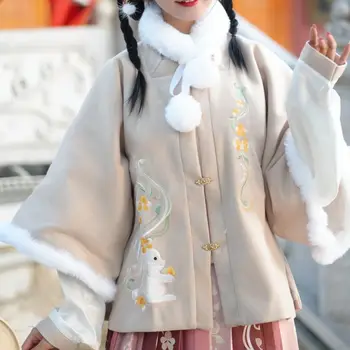 Tang femei pe gât pătrat jumătate maneca gros drapat sacou brodate fusta plisata toamna și iarna Anului Nou Chinezesc rochie