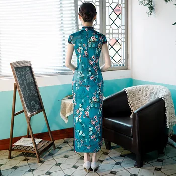 2022 Cheongsam Lung Dantelă Plus Dimensiune Temperament Tradițională Chineză Stil Slim Verde Maxi Petrecere Rochii de Seara Qipao pentru Femei