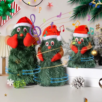 Pom De Crăciun Creative Dans Jucărie De Pluș Papusa Electric Cântând Lumina Leagăn Păpușă Amuzant Drăguț Verde Moș Crăciun Ornament De Crăciun