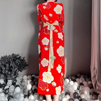 OJBK Femei, Kimono Haine de Mireasa Dressing Oblic V-Neck Floral Silk Satin Mult Kimono-Halat de baie pentru Femei Japoneze în Stil Tradițional