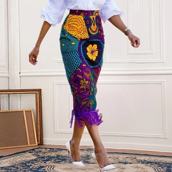 Femei Toamna Print Floral Fusta Vintage Din Africa De Moda De Talie Mare Ciucure Fuste Elegante Retro De Birou Doamnelor Fusta Creion
