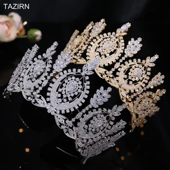 TAZIRN Nou de Lux Printesa Mare Zircon Coroane de Nunta Mireasa Handmade Zirconia Diademe arab Dubai CZ Frizură Accesorii de Par