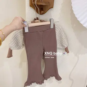 2022 Copii Seturi Topuri Pulover O-gât Guler Pulover Pantaloni Talie Elastic Lungime de Glezna Skinny din Bumbac Moale de Toamnă pentru Copii Fete