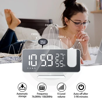 Radio FM Digital cu LED-uri Ceas cu Alarmă Inteligent Ceas de Masa Electronice Ceasuri pentru Desktop USB serviciu de Trezire, Ceas cu 180° Timp de Proiecție Amânare