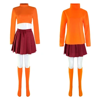 Anime Velma Cosplay Costum Personaj De Film Portocaliu Uniformă Costum De Halloween Pentru Femei Fete Cosplay Costum Joc De Rol Costume