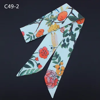 2021 Design Nou Eșarfă Print Floral Femei Tie Eșarfă De Mătase Moda Eșarfă Cap De Brand Mâner Sac Panglici Mici Eșarfe Lungi C49