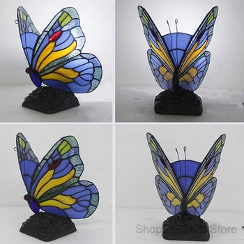 Marea mediterană Fluture TiffanyTable Lampi Retro Vitralii Lampa de Birou pentru Dormitor, Noptiera Vintage Camera de zi Corpuri de iluminat