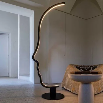 Nordic Față Umană Led-uri Lampa de Podea Negru Reglabil pentru Camera de zi Dormitor Noptieră Stă Acasă Decor Interior, corp de Iluminat