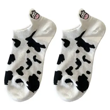Negru și alb broderie ciorapi sex feminin ins valul șosete superficial gura de vară vacă de desene animate drăguț cu dungi barca șosete