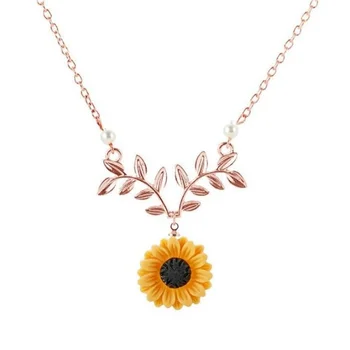 Delicat De Floarea-Soarelui Pandantiv Cravată Colier Pentru Femei Creative, Imitații De Perle Colier Bijuterii Haine Accesorii