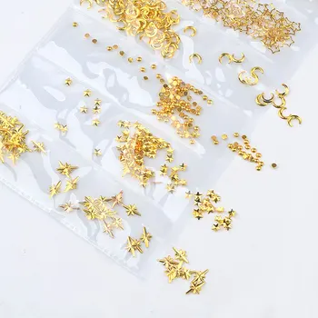 1 Sac de Amestecat 3D DIY Gol Cadru Metalic Nail Art Decoratiuni de Aur, Argint Nituri Inima Piața de Stele Shell Știfturi Accesorii Manichiura