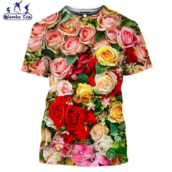 Mamba Sus Rose T Shirt Barbati Moda Cosplay 3D de Flori de Plante Harajuku de Colorat Daisy Femei Tricou Casual, de culoare Roz Garoafa Streetwear