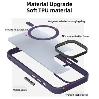 Original Translucid Mat Magsafe Magnetic Wireless de Încărcare Telefon Caz Pentru iPhone 14 13 Pro Max Solide PC Greu Capacul Funda
