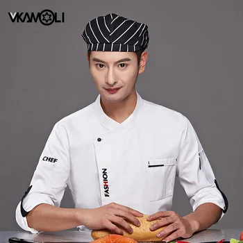 Vkamoli unisex restaurant Hotel chef pălărie de potrivire bumbac chelner înainte capac pălărie bucătar+șorț haine de lucru șorț de bucătar uniforma
